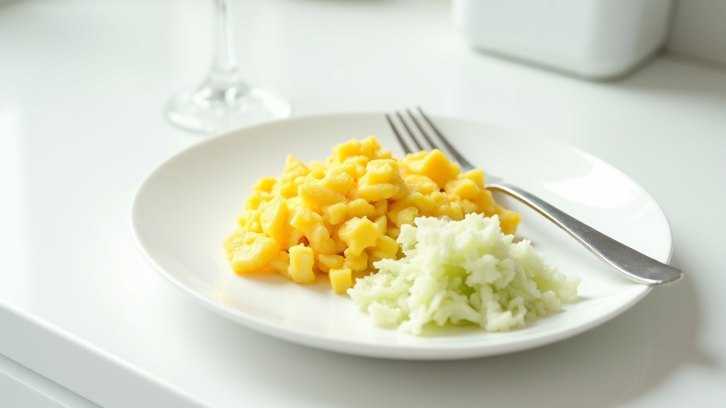 Simple morning meal with fermented vegetables on a timber table in natural light