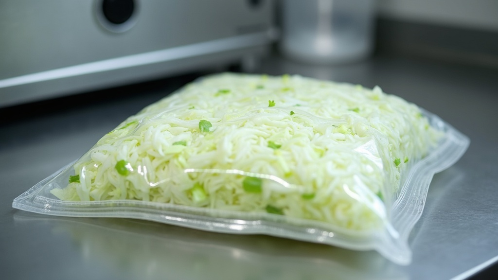 Clear vacuum bag compressed flat after sealing beside chamber vacuum sealer with clear acrylic lid